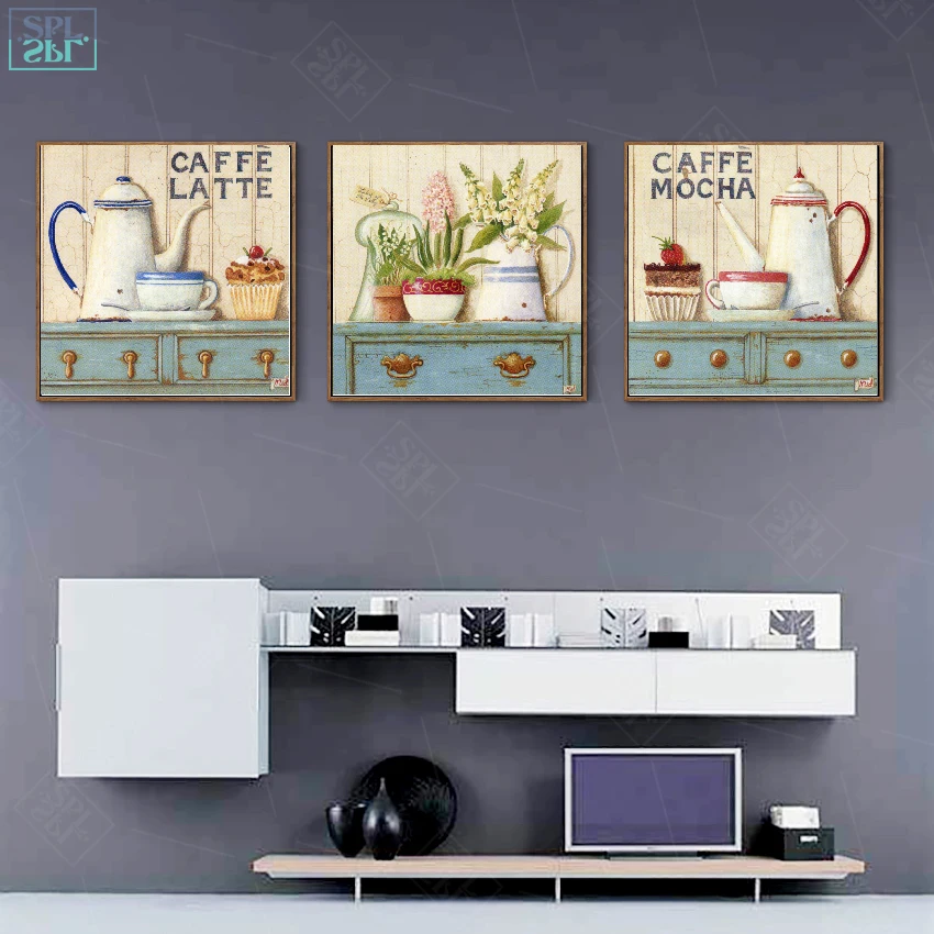 SPLSPL скандинавские девушки комнаты декор Ручная роспись Декоративная картина кофе латте акварель цветок стены искусства холст живопись для кухни