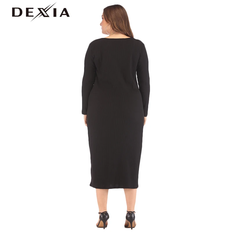 DEXIA/весеннее платье на пуговицах размера плюс 3XL 4XL с высокой талией женские