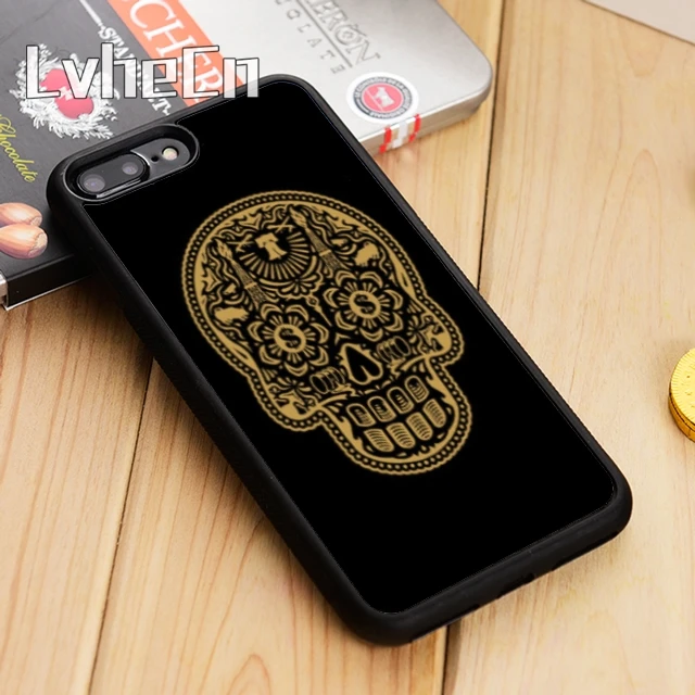 Золотой чехол для телефона LvheCn с изображением сахарного черепа iPhone 5 6 s 7 8 plus 11 12 Pro