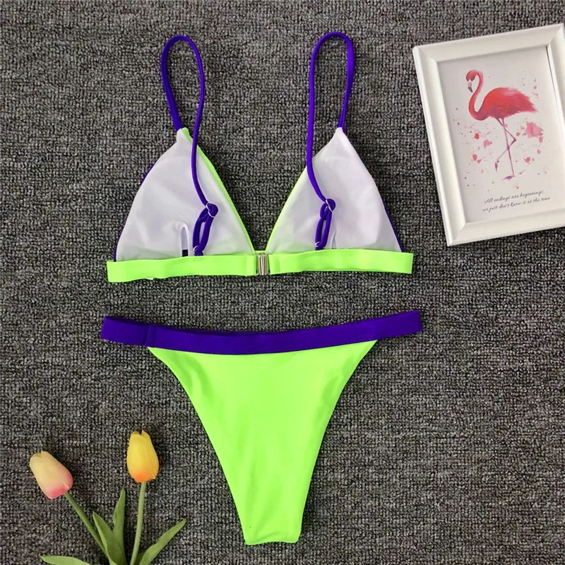 Неоновый Леопардовый лоскутный комплект бикини для женщин Пуш-Ап купальный