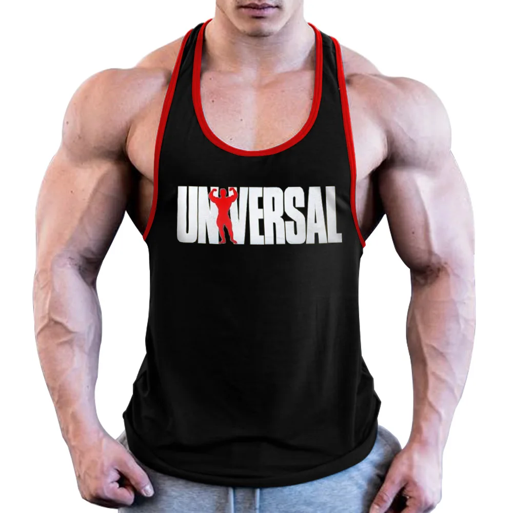 

Men Universal Nutrition Tank Top Y-Back Gym Muscle Racerback Straight Bottom Workout T Shirts