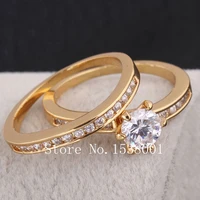 2pcs couple rings classic yellow gold filled engagemenr womens mens ring set size 7 5
