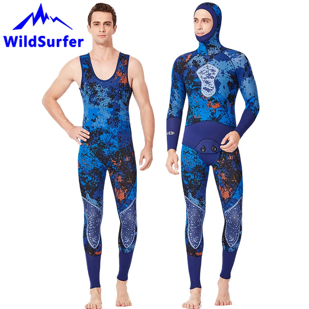 

WildSurfer Two-piece Wetsuits 5mm SCR Neoprene Winter Couple Camouflage Swimwear Women Spearfishing Wetsuit Men Diving Suit W129