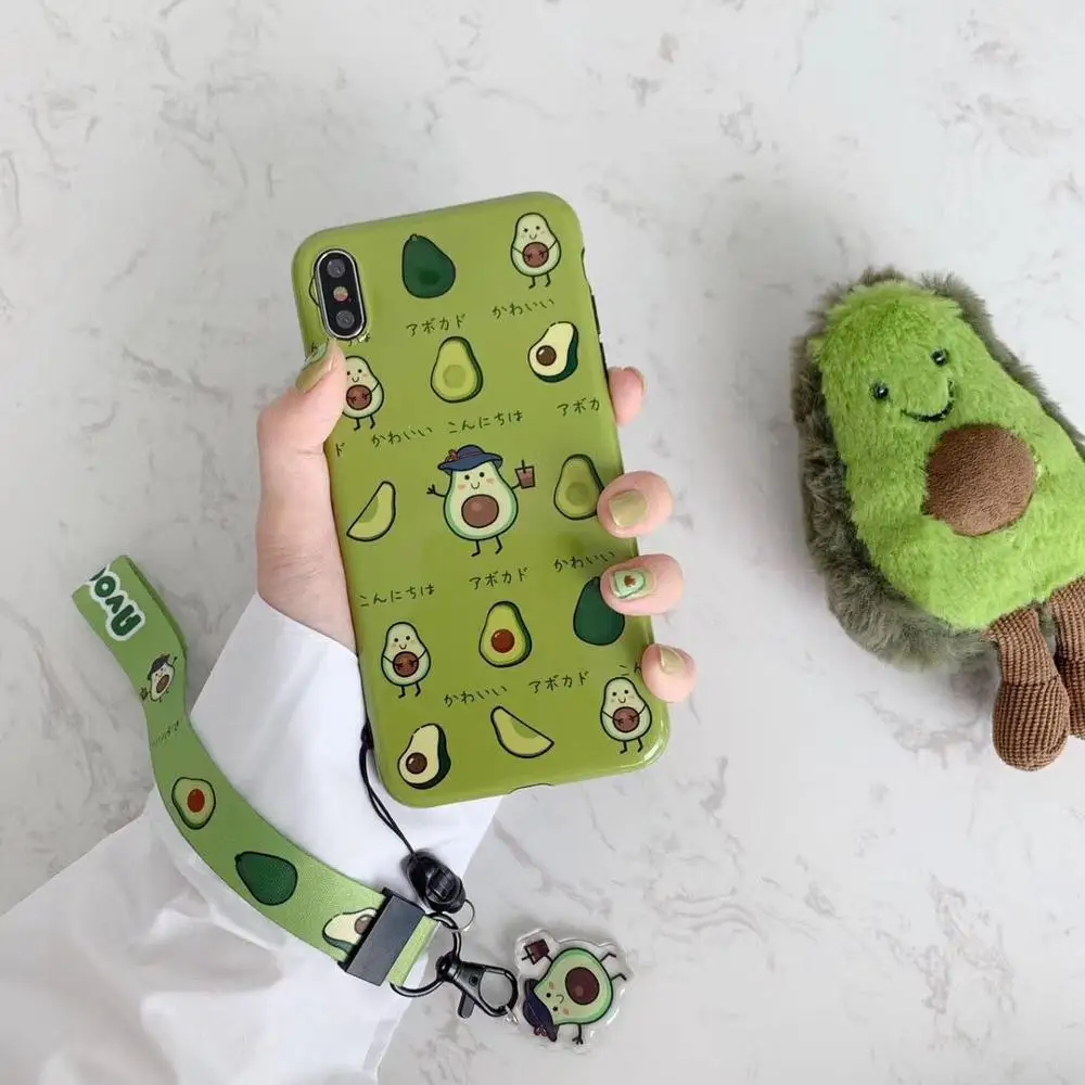 Lovely avocado Pattern Phone Hand Strap Case For iphone XS Max XR X 7 6S 6 8 Plus Silicone Glossy Cover Cases |