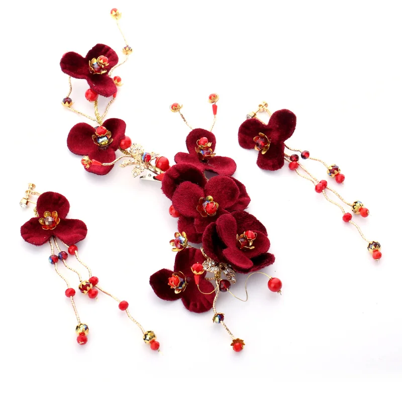 Корейский 2018 Новый головной убор невесты супер фея красные цветы украшение для