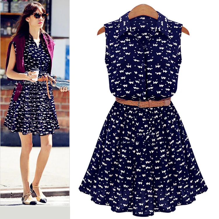 Женское летнее платье принт с животными из мультфильмов милое без рукавов 2020