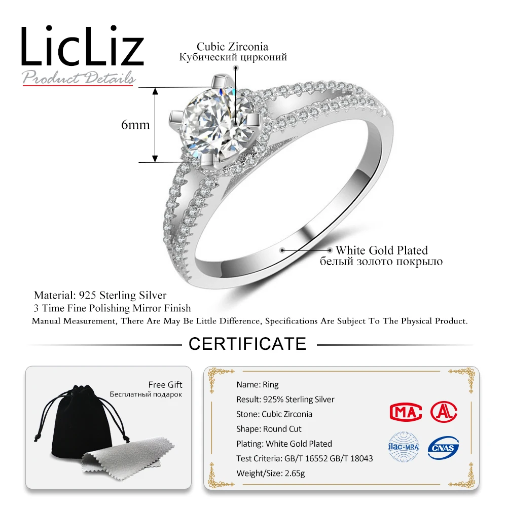 LicLiz 925 серебро Halo Solitaire кольцо CZ вечность кольцо Кубический Цирконий Обручальные Кольца двойные кольца для женщин LR0460