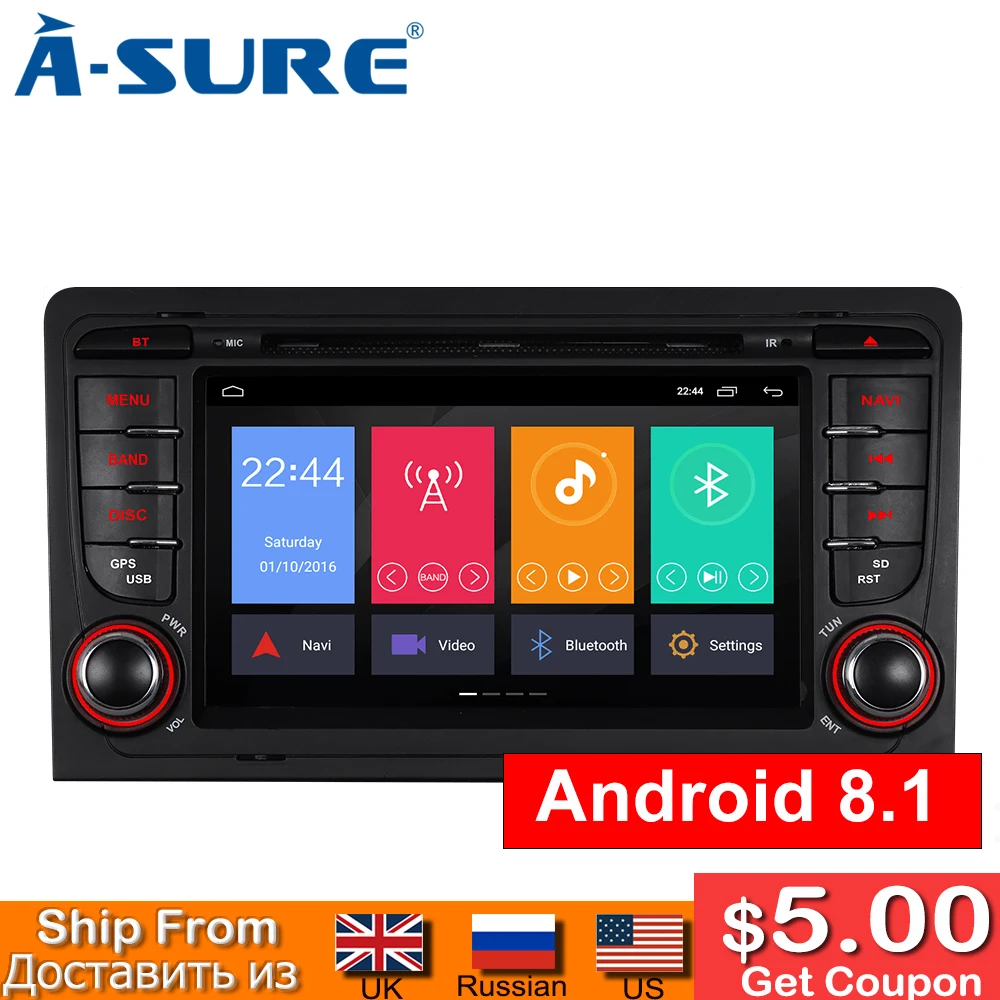 A Sure 2 Din Android 8 1 Автомагнитола DVD gps Sat навигация для Audi A3 S3 RS3 RNSE PU Гб ОЗУ Bluetooth стерео