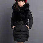 Куртка для девочек, теплая, зимняя, 7WT017, с меховым капюшоном детская зимняя