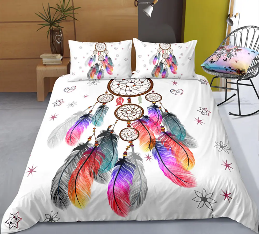 

Thumbedding Dropship Dreamcatcher Black Circle Feather Printed Bedding Sets King 3D Duvet Cover Set Unique Designed Bed Set 3pcs