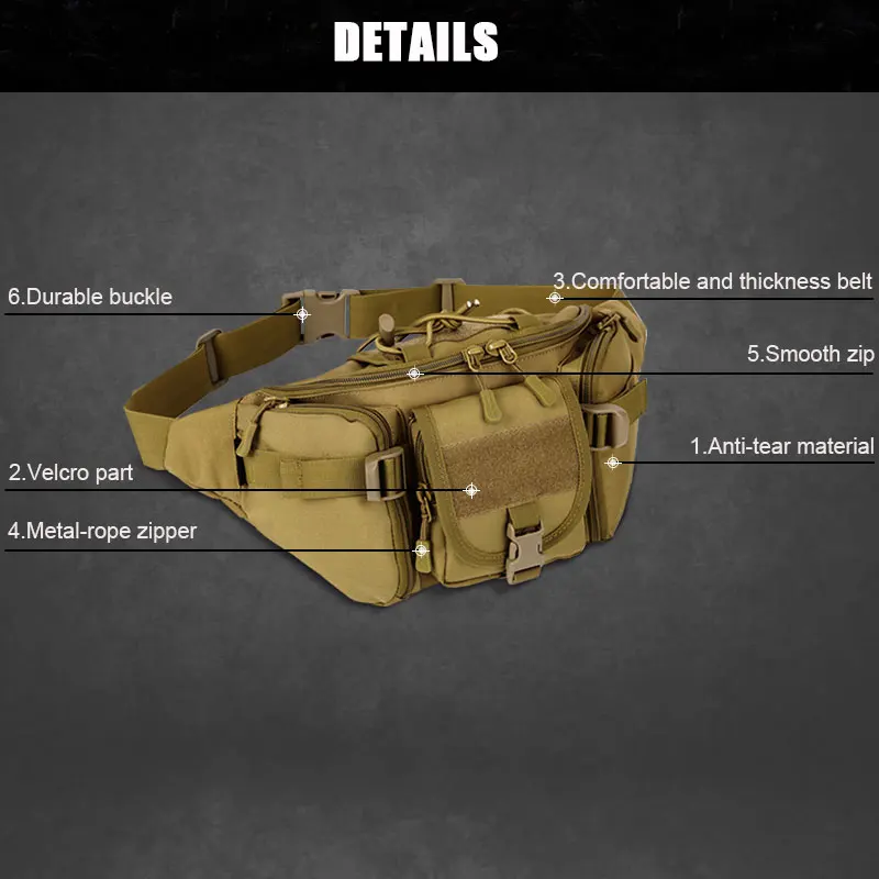 

Men's Tactical Molle Waterproof Chest Bags Outdoor Hiking Fishing Sports Hunting Ridig Waist Pack Belt Pouch Shoulder Haversack