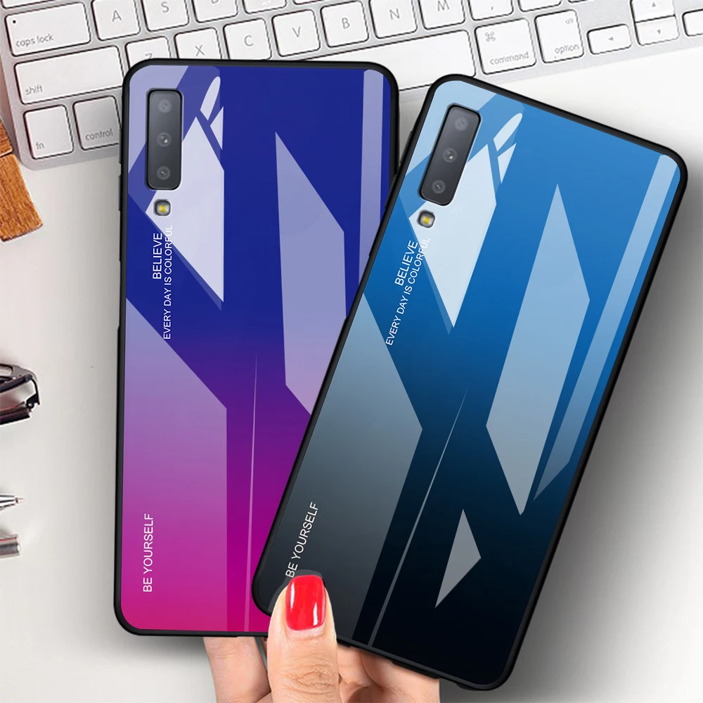 Чехол для мобильного телефона Samsung Galaxy A7 2018 с градиентным закаленным стеклом