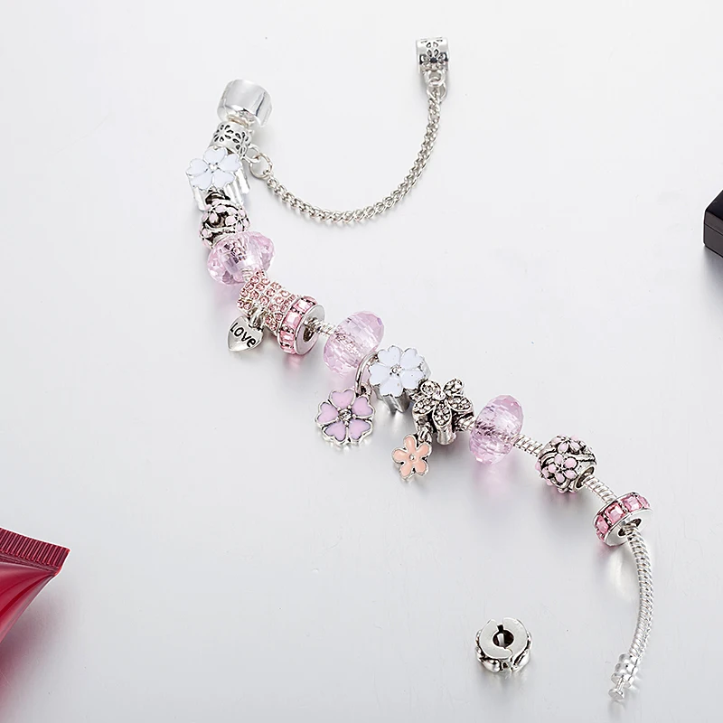VIOVIA/браслет с розовым цветком и сердечком очаровательные браслеты браслет
