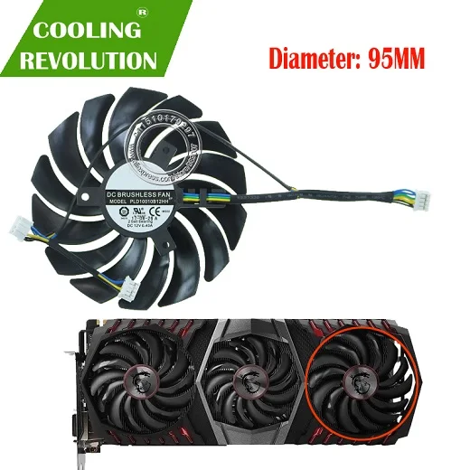 Вентилятор для видеокарты PLD10010B12HH PLD09210B12HH 4Pin для MSI GEFORCE GTX 1080 Ti Gaming X Trio, Охлаждающие вентиляторы для видеокарт - Цвет лезвия: 95MM 3 connector