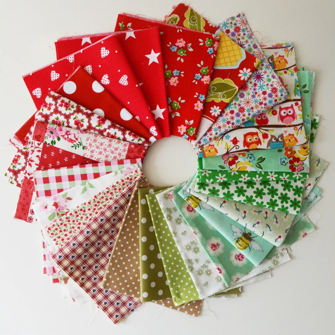 Red an Green 10 шт. смешанный хлопок Ткань Материал Joblot значение комплект лоскутов для шитья одежды DIY Ручная работа рукоделие кукла - Цвет: Red an Green