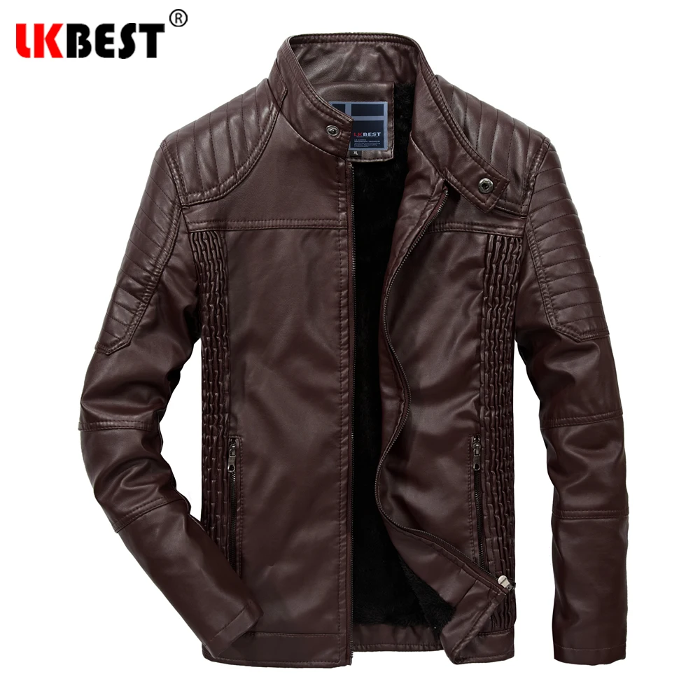 LKBEST новинка зимняя кожаная куртка Мужская Классическая мотоциклетная