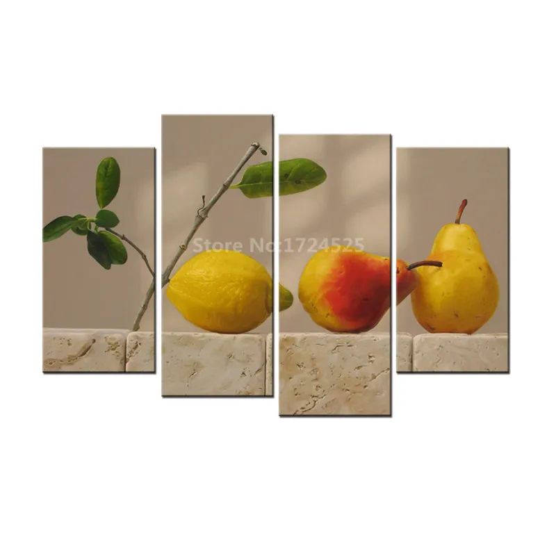 Прямая поставка 4 панели без рамки фрукты груши и лимон современный холст