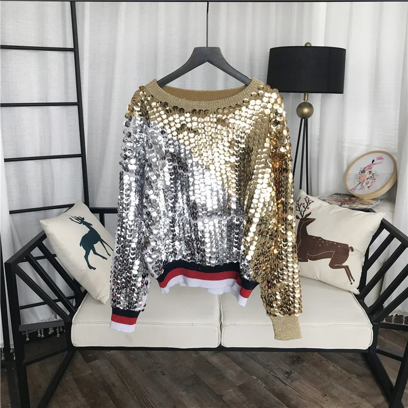 Новинка Осенние Роскошные вязаные пуловеры GRUIICEEN с блестками джемперы женская