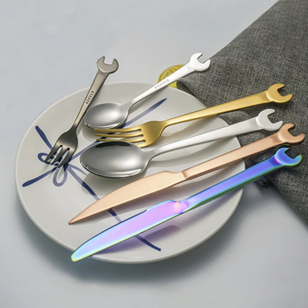 Палочки WOWCC из нержавеющей стали в форме гаечного ключа вилка обеденная ложка