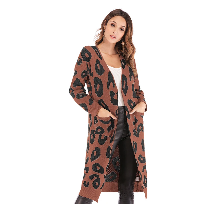 Leopard long cardigan women designer spring autumn winter sweater coat fashion warm sleeve knitted CDR551 |