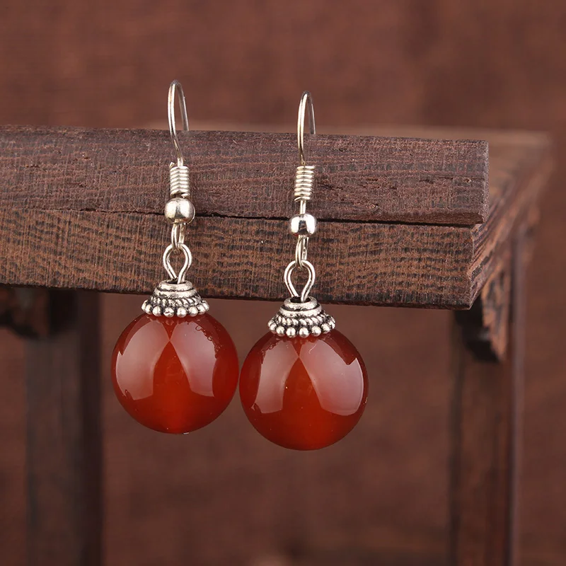 Тибетские серебряные серьги новые этнические ювелирные изделия халцедон ручной