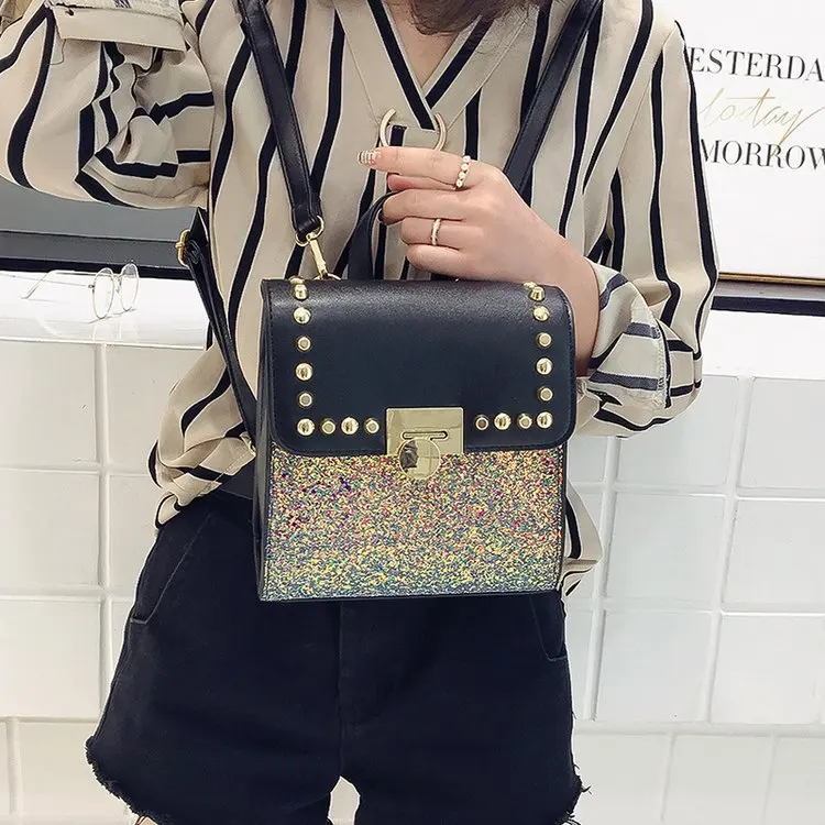 Модное платье с блестками и рюкзак женский Для женщин кожаный mochilas mujer 2018 для