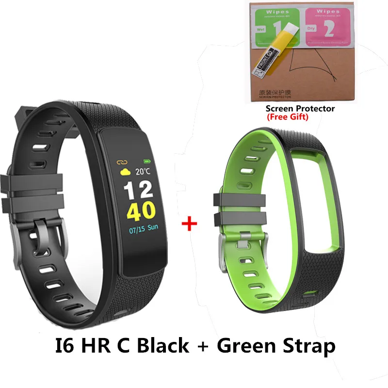 add green strap IWOWNfit IWOWN I6 HR C смарт-браслет часы кровяное давление монитор сердечного ритма Смарт-браслет для мужчин и женщин спортивный фитнес-трекер - Цвет: add green strap