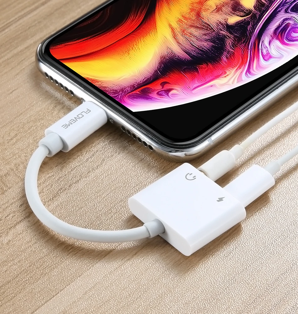 FLOVEME 2в1 Кабель-адаптер для iPhone 7 8 Plus X XS MAX XR аудио кабель для зарядки сплиттер конвертер в 3,5 мм разъем для наушников адаптер