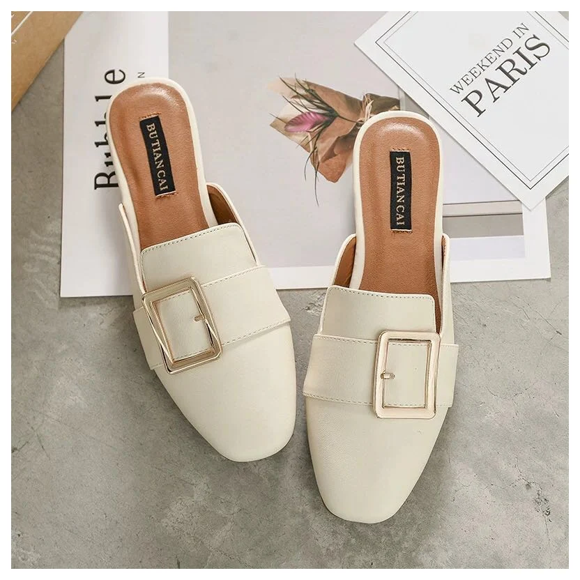 BEIGE C DONLEE QUEEN/женские тапочки на плоской подошве без застежки; женская повседневная обувь в британском стиле с пряжкой; сандалии на платформе; Chaussure; тапочки; большие размеры 35-42 - Цвет: BEIGE C