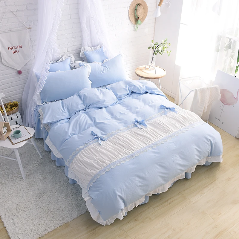 Топ сладкий рябить наборы кружевного постельного белья рюшами кружевной бант