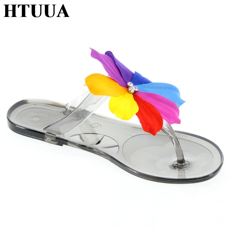 Сланцы HTUUA женские с цветными цветами пляжные шлепанцы на плоской подошве
