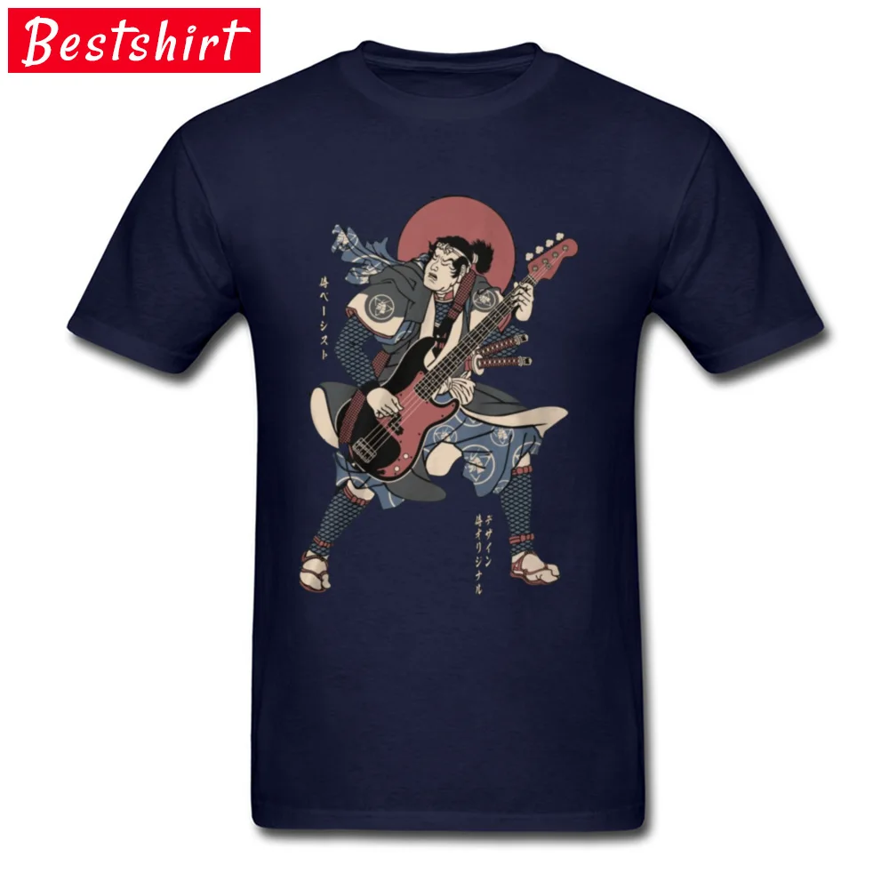 Samurai Bassist электрическая гитара счастливая Футболка хлопок мужские топы рубашки ретро музыкальный инструмент отец футболка 3XL одежда - Цвет: Navy