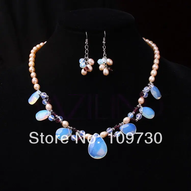 Серьги и ожерелье из 00612 каплевидных жемчужин с натуральным месяцем оранжевые