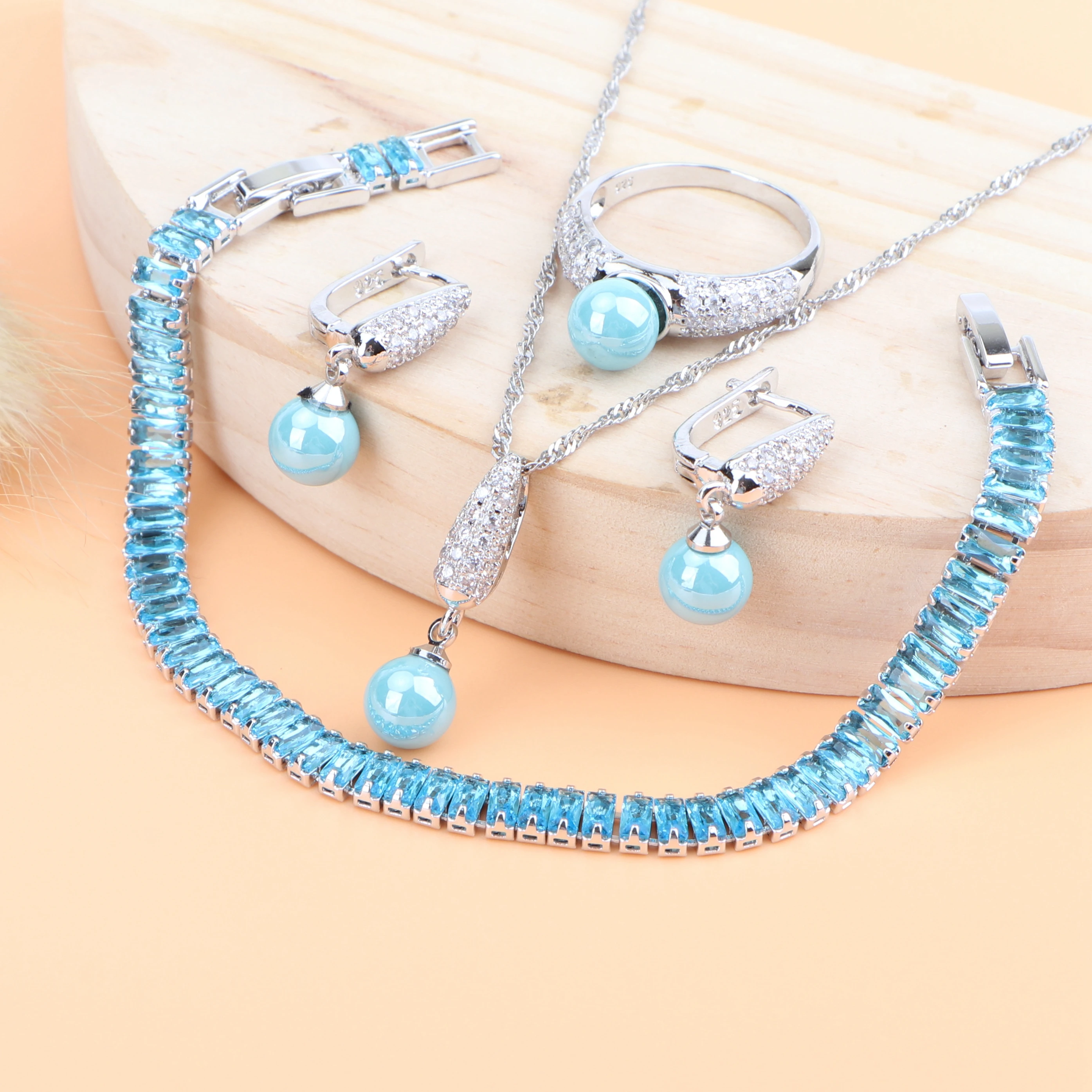 Набор свадебных ювелирных изделий из серебра 925 пробы с цирконием серьги кольцо