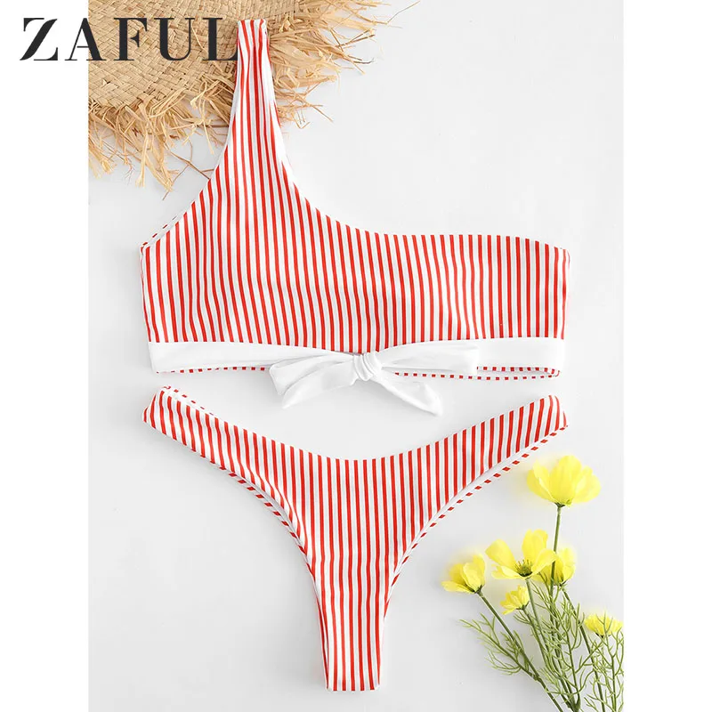 ZAFUL Цветной полосатый бикини с высокой талией 2019 бандо бантом женский купальник