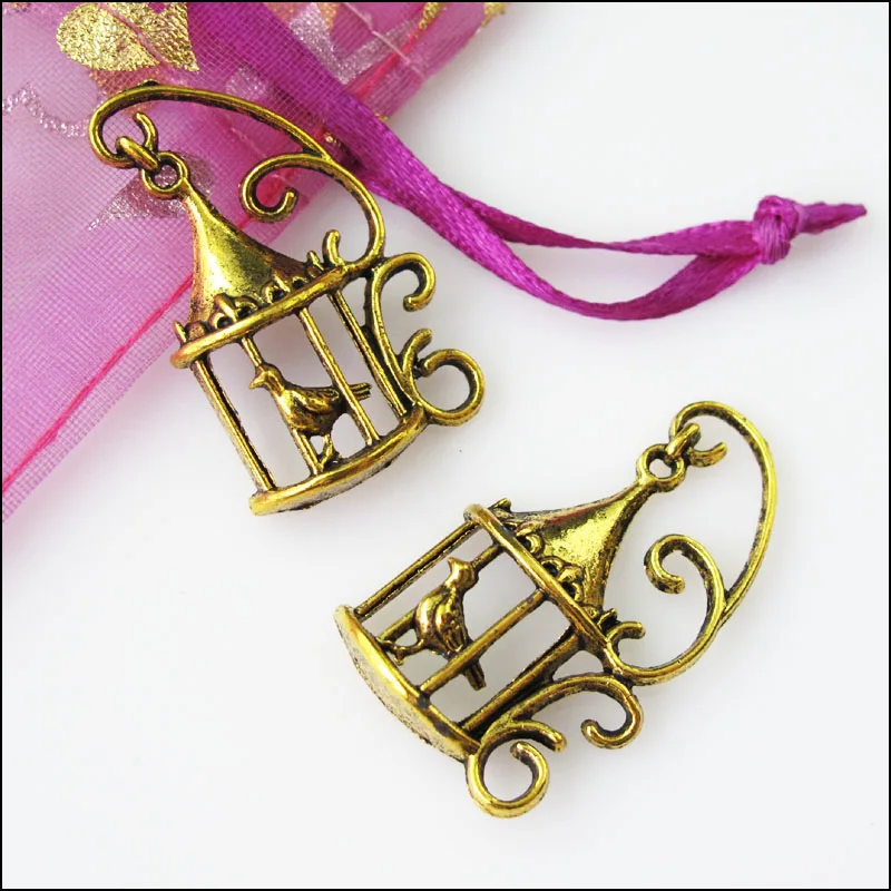 Модные подвески в виде клетки для птиц 12 шт. старинном золотом цвете 20 5x34 5