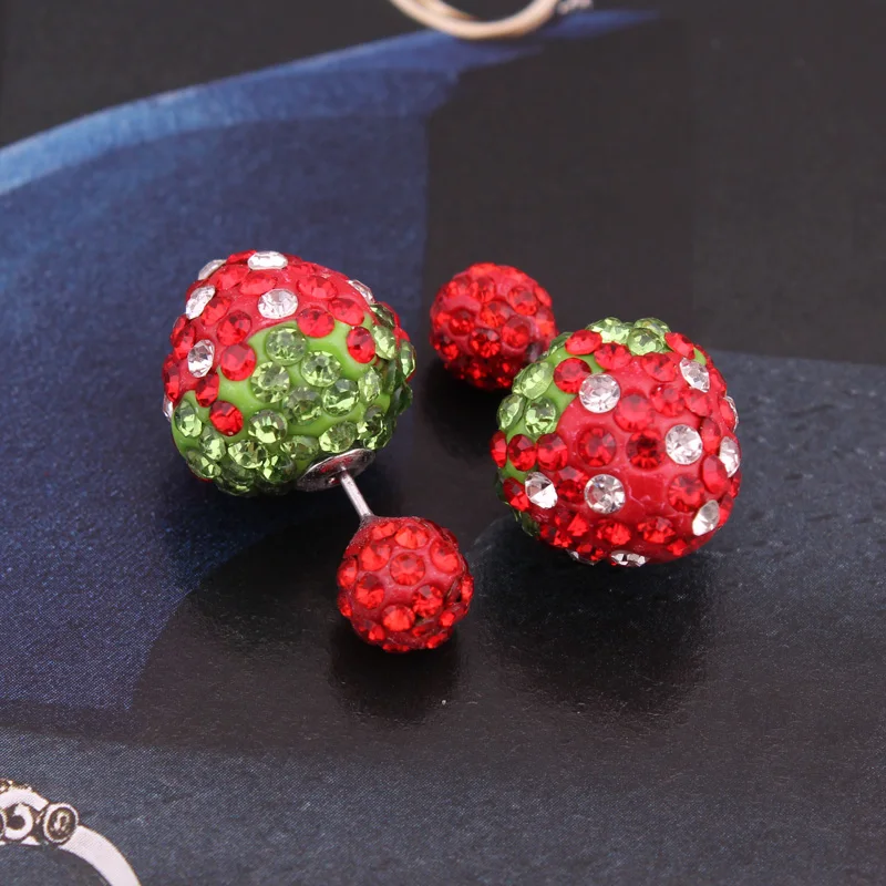 Женские серьги Шамбала с бусинами блестящие разноцветными кристаллами клубники