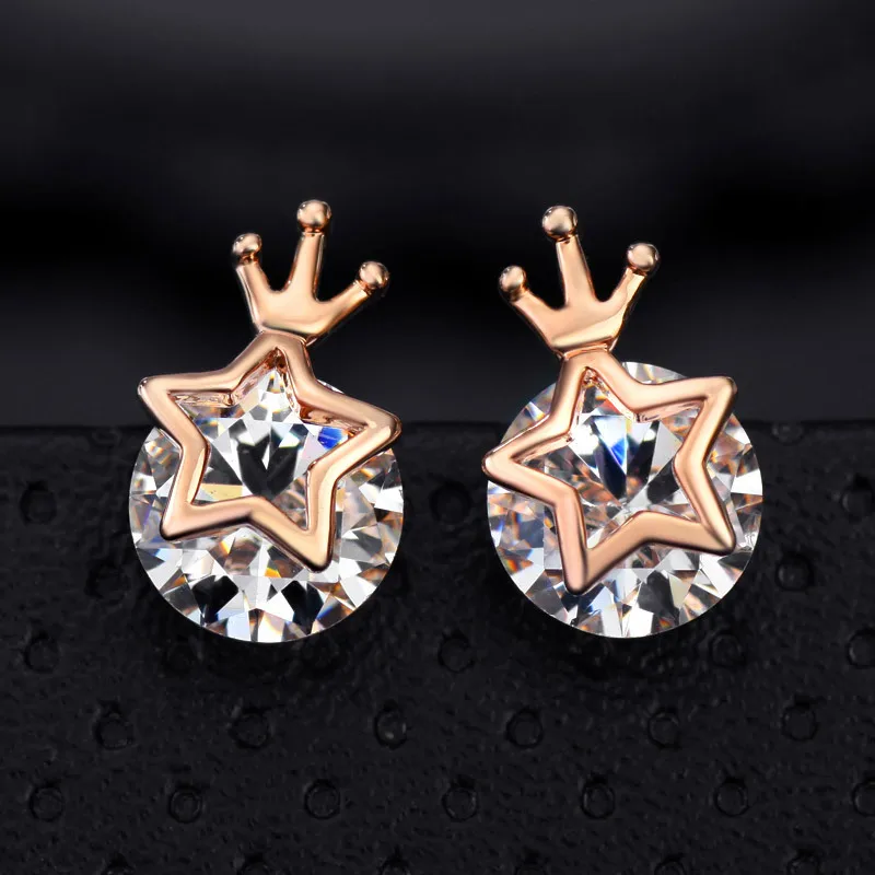 Neoglory AAA циркон Звезда очаровательные серьги гвоздики для женщин розовое золото