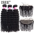 ISEE волосы глубокая волна пряди с фронтальной Remy человеческие волосы пряди с фронтальной 13*4 предварительно выщипанные бразильские волосы плетение пряди