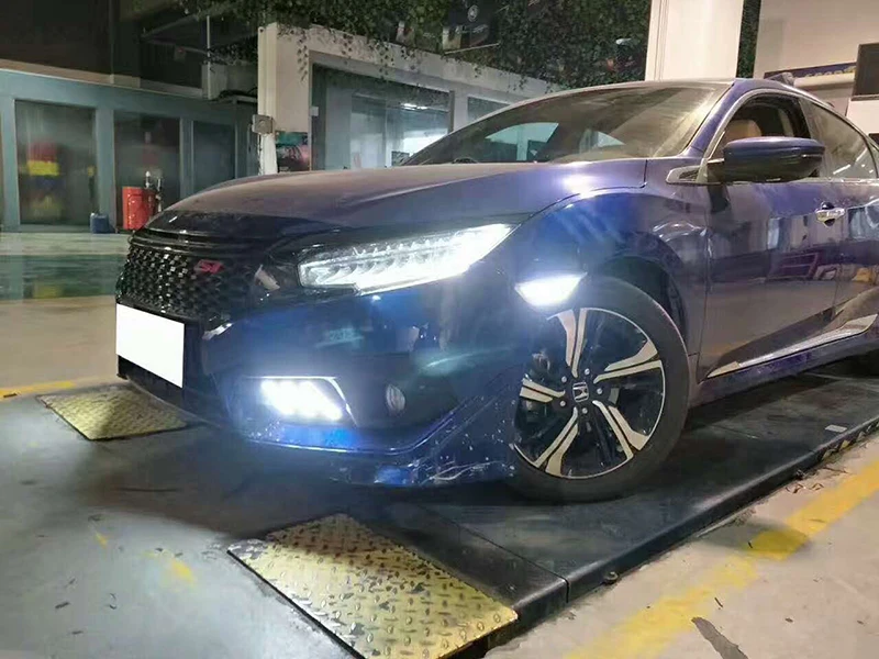 Автомобильный мигающий 2 шт. светодиодный DRL дневные ходовые огни с отверстием противотуманной фары для Honda Civic 10th поворотный сигнал желтый