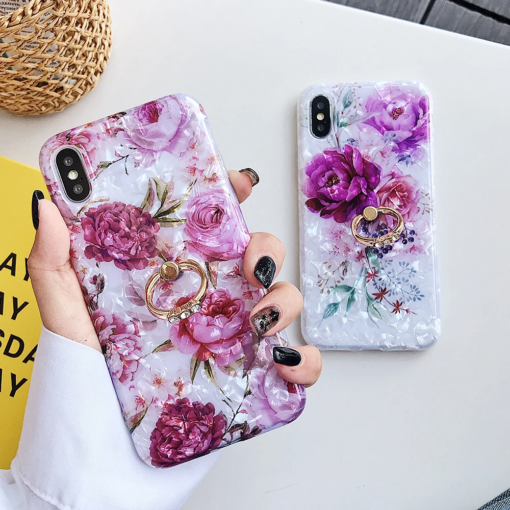 LOVECOM Ретро Цветочный кольцо стенд чехол для телефона для iPhone 11 Pro Max XR XS Max XS 7 8 6 Plus чехол мягкий IMD Dream Shell чехол для телефона