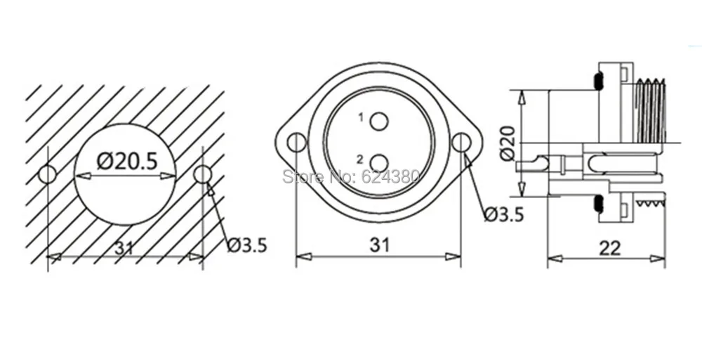 Прямоугольный водонепроницаемый авиационный соединитель SD20 20 мм 7-контактный