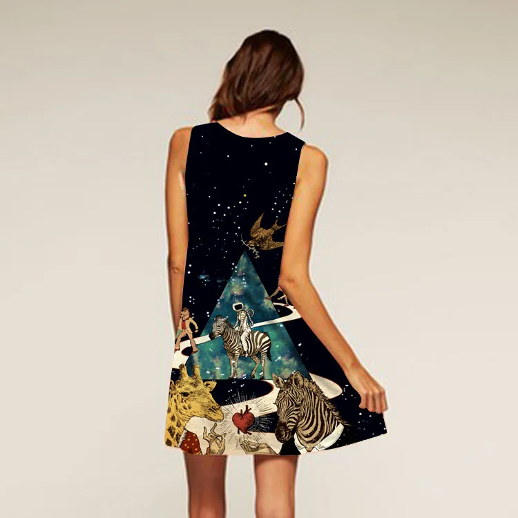 Для женщин 2018 летние платья свободного кроя без рукавов с вышивкой животных