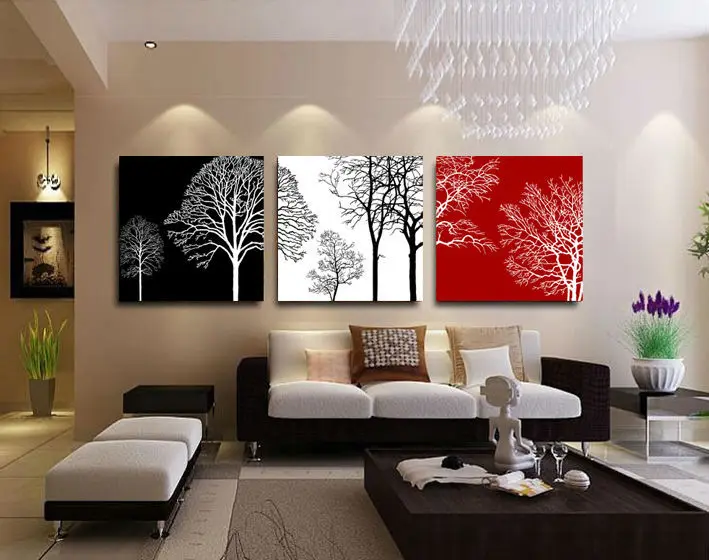Черно-белое и красное дерево Современное украшение на стену живопись маслом