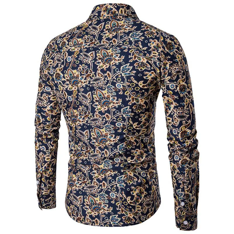 Jeetoo 2018 мужские Рубашки для мальчиков хлопка Slim Fit с длинным рукавом Цветочный