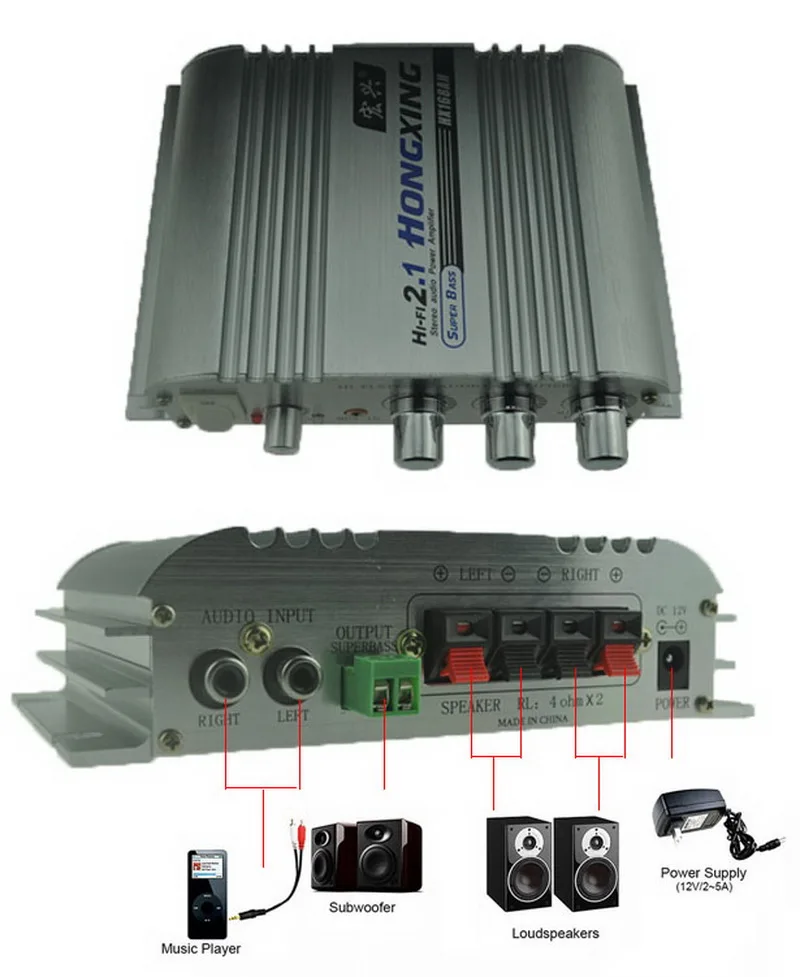 Новое поступление супер бас 40Wx2+ 60WX1 2,1 канал 12V Мини авто стерео усилитель Динамик Вход для компакт-дисков MP3 аудио автомобиля мотоцикла H