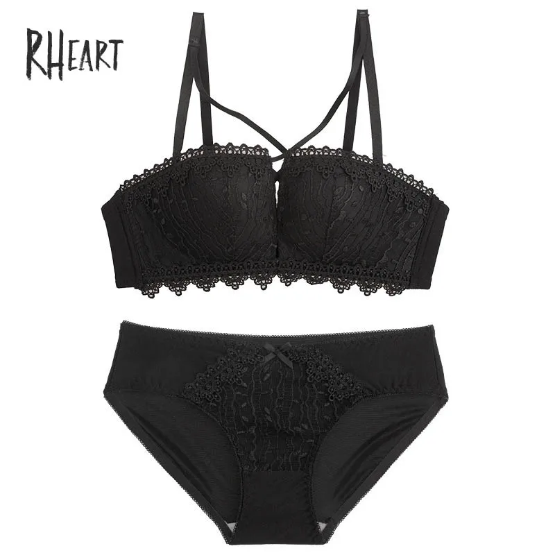 Black Roseheart женское модное серое Сексуальное белье цельные бюстгальтеры с вырезами хлопковые трусики беспроводные комплекты бюстгальтеров нижнее белье A B роскошные французские - Цвет: Black