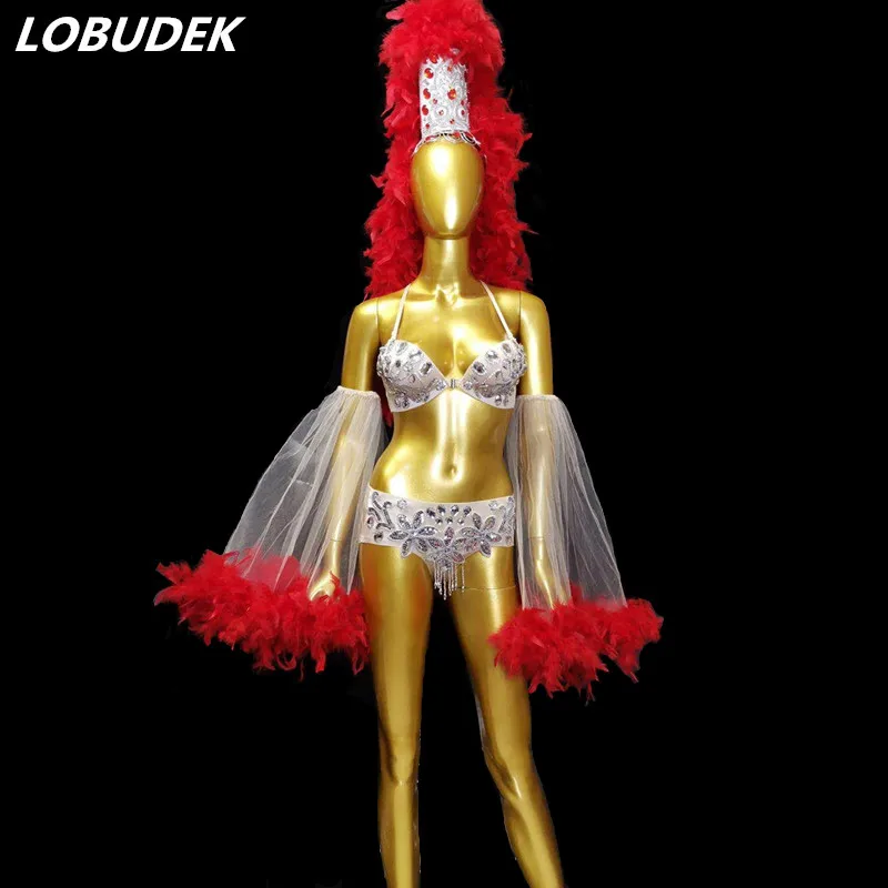 Женский комплект бикини с красными перьями в бразильском стиле|Бальные танцы| |