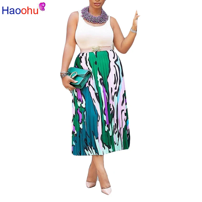 Женская плиссированная юбка в радужную полоску до середины икры с высокой талией