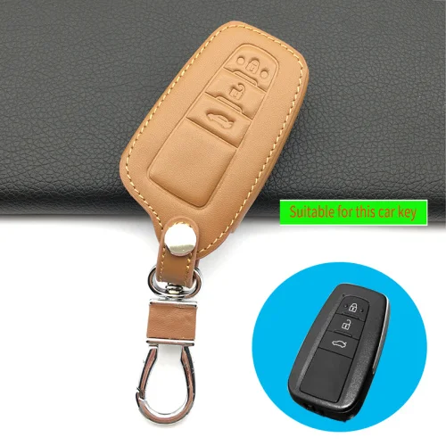 3 button brown Кожаный чехол для ключей для Toyota Camry Aygo RAV4 Corolla ЧР/C-HR Prius Prado умная ключ протектор - Название цвета: 3 button brown